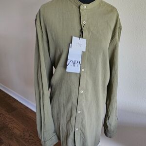 Zara Men's Olive Button-Up Shirt NWT Size XL